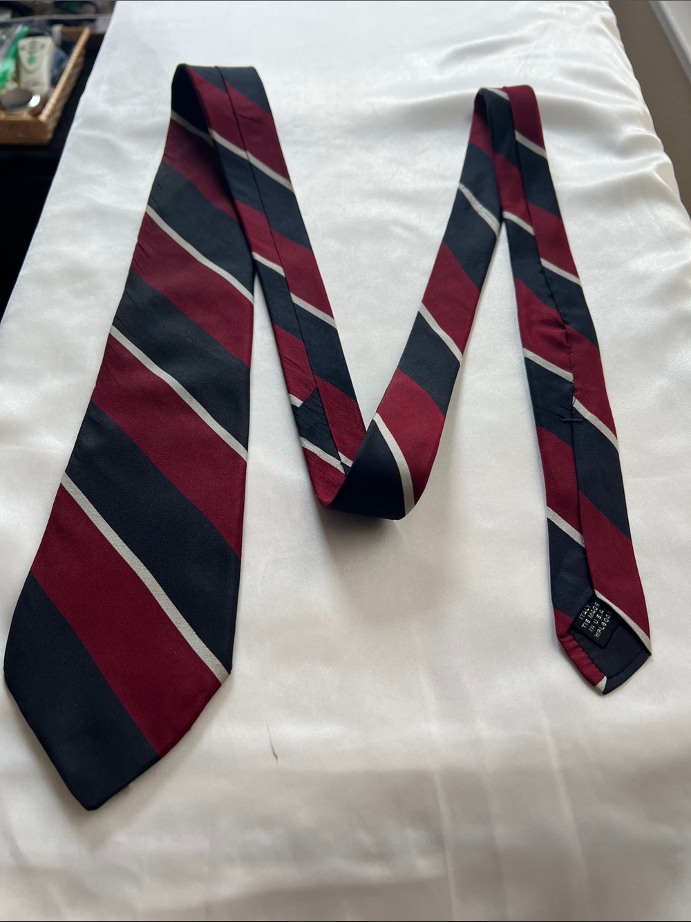 Classic Burgundy and Black Striped Men's Tie Made In USA Woven in Italy